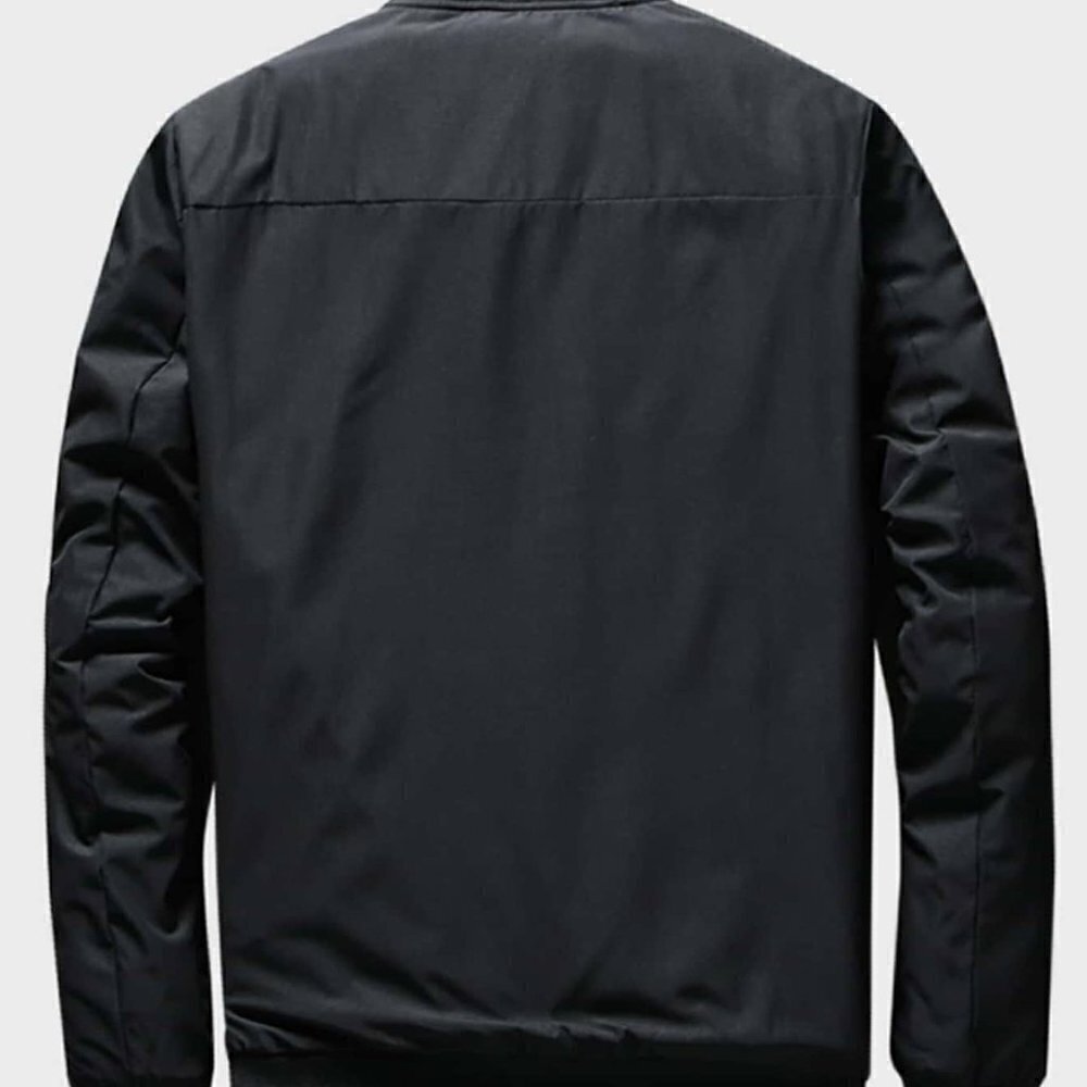 Black Casual  Men Letter Graphic Zip Up Bomber Jacket - Picture 2 of 4